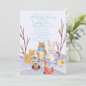 Winter Woodland Animals Baby shower Invitation Kaart (Staand voorkant)