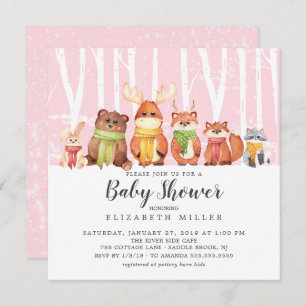 Winter Woodland Animals Baby shower Invitation Kaart