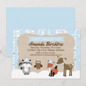 Winter Woodland Animals Baby shower Invite | Blauw Kaart (Voorkant / Achterkant)