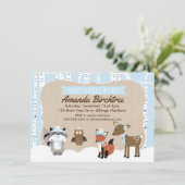 Winter Woodland Animals Baby shower Invite | Blauw Kaart (Staand voorkant)