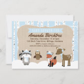 Winter Woodland Animals Baby shower Invite | Blauw Kaart (Voorkant)