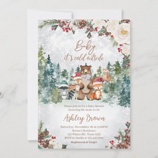 Winter Woodland Animals Baby shower Kaart (Voorkant)