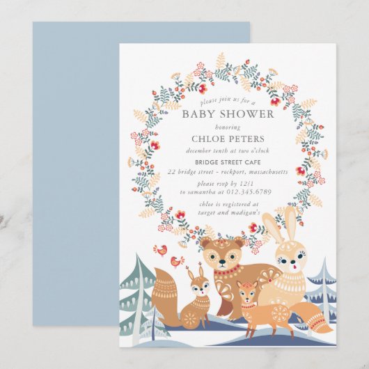 Winter Woodland Animals Baby shower Kaart (Voorkant / Achterkant)