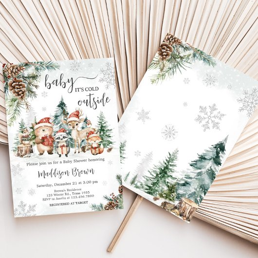 Winter Woodland Animals Baby shower Kaart