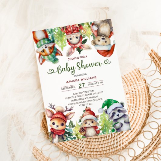 Winter Woodland Animals Baby shower Kaart