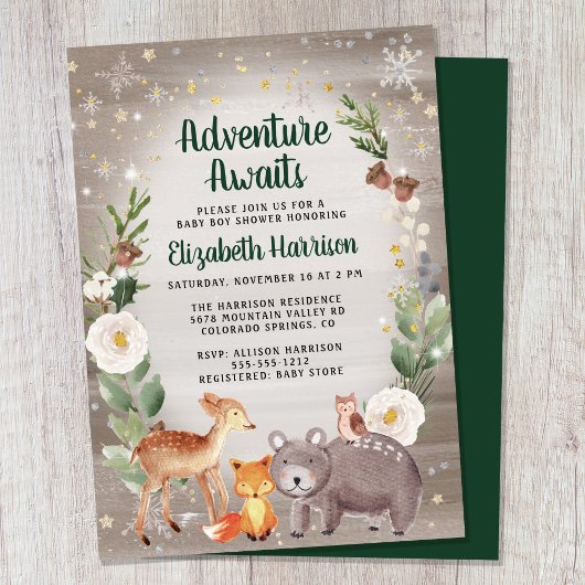 Winter Woodland Animals Baby shower Kaart