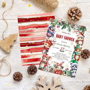 Winter Woodland Animals Baby shower Kaart