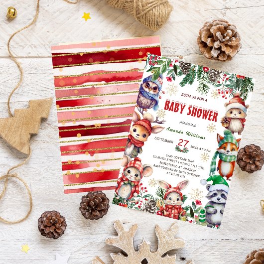 Winter Woodland Animals Baby shower Kaart