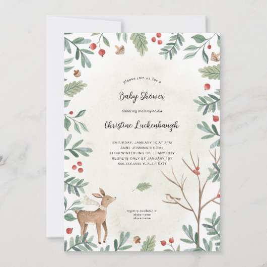 Winter Woodland Animals Baby shower Kaart (Voorkant)
