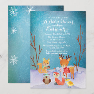Winter Woodland Animals Baby shower Kaart
