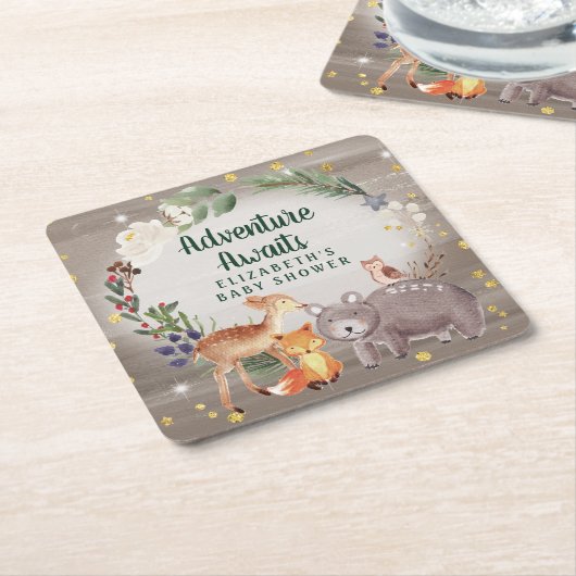 Winter Woodland Animals Baby shower Kartonnen Onderzetters (Schuin)