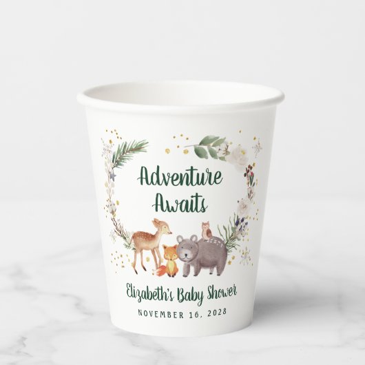 Winter Woodland Animals Baby shower Papieren Bekers (Voorkant)