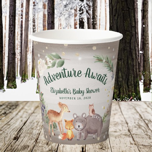 Winter Woodland Animals Baby shower Papieren Bekers
