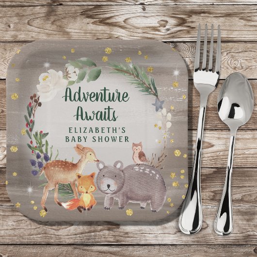 Winter Woodland Animals Baby shower Papieren Bordje
