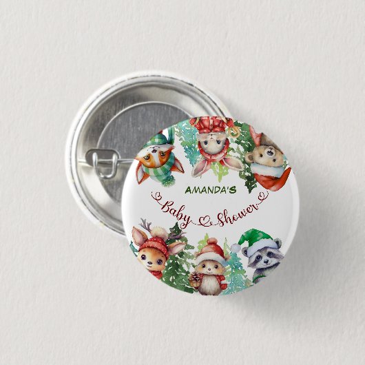 Winter Woodland Animals Baby shower Ronde Button 3,2 Cm (Voorkant /achterkant)