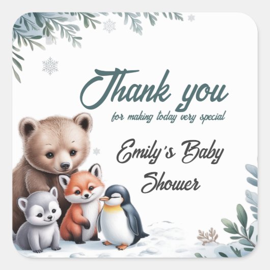 Winter Woodland Animals Baby shower sticker (Voorkant)