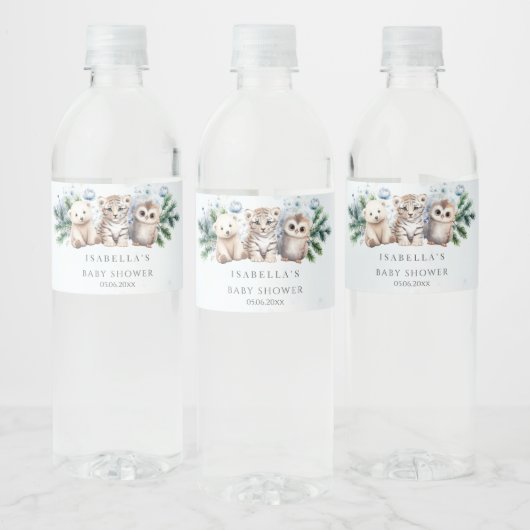 Winter Woodland Animals Baby shower Waterfles Etiket (Flessen)
