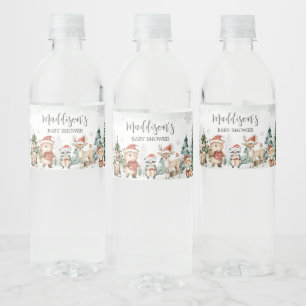 Winter Woodland Animals Baby shower Waterfles Etiket