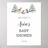 Winter Woodland Animals Baby shower Welkomstbord Poster (Voorkant)