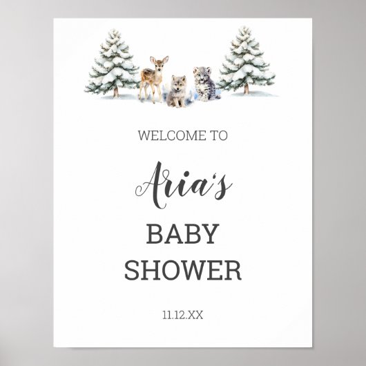 Winter Woodland Animals Baby shower Welkomstbord Poster (Voorkant)
