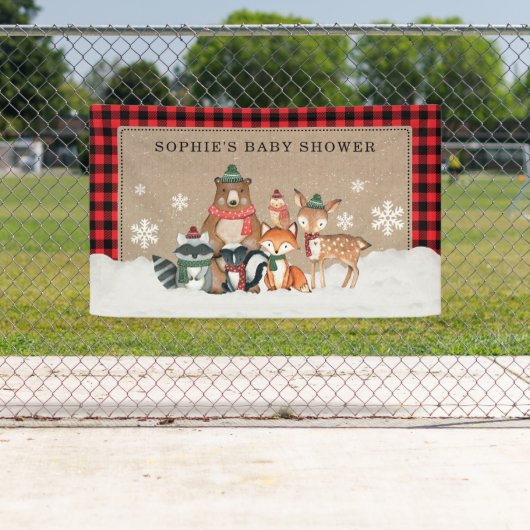 Winter Woodland Animals Baby shower Welkomstfeest Spandoek (Insitu)