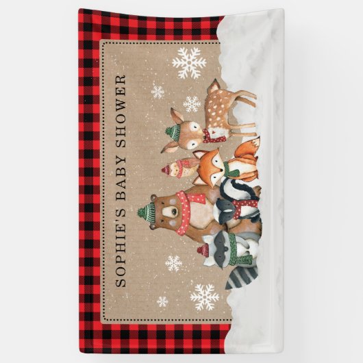 Winter Woodland Animals Baby shower Welkomstfeest Spandoek (Verticaal)