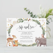 Winter Woodland Animals Baby Sip en Zie Kaart (Staand voorkant)