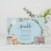 Winter Woodland Animals Baby Sprinkle Shower Blue Kaart (Staand voorkant)