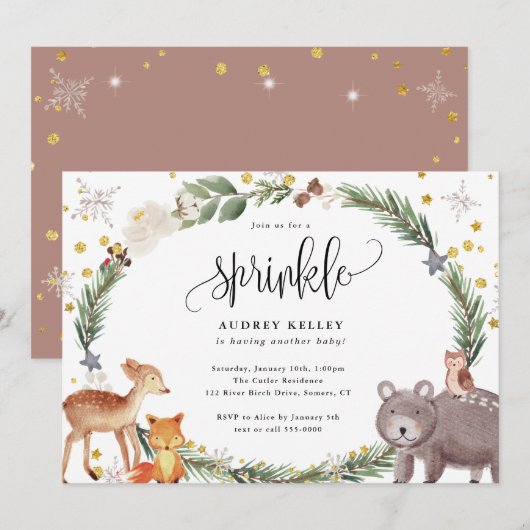 Winter Woodland Animals Baby Sprinkle Shower Kaart (Voorkant / Achterkant)