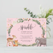 Winter Woodland Animals Baby Sprinkle Shower Pink Kaart (Staand voorkant)