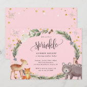 Winter Woodland Animals Baby Sprinkle Shower Pink Kaart (Voorkant / Achterkant)