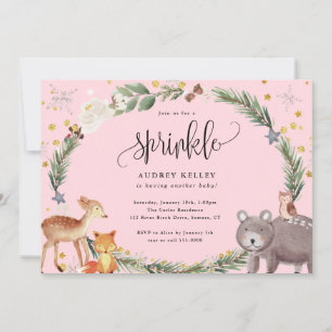 Winter Woodland Animals Baby Sprinkle Shower Pink Kaart