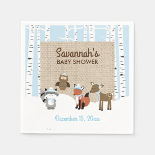 Winter Woodland Animals Birch Tree Napkin Blauw Servetten
