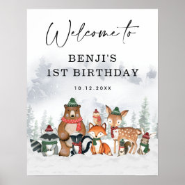 Winter Woodland Animals Birthday Party Welkom Poster