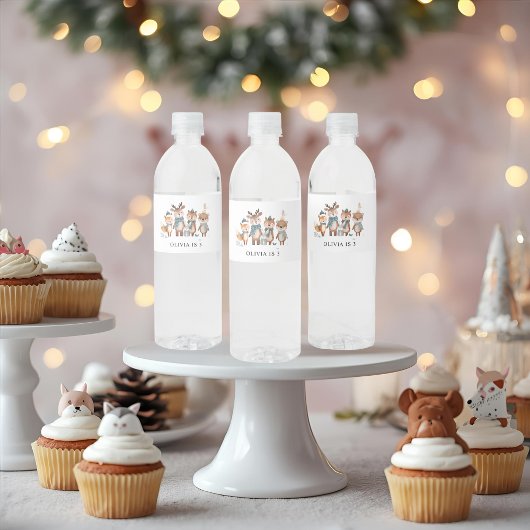 Winter Woodland Animals Birthday  Waterfles Etiket