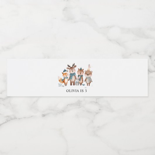 Winter Woodland Animals Birthday  Waterfles Etiket (Enkel label)