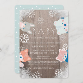 Winter Woodland Animals Blue Drive-by Baby shower Kaart