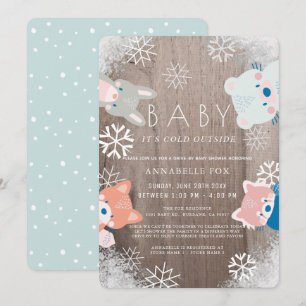 Winter Woodland Animals Blue Drive-by Baby shower Kaart