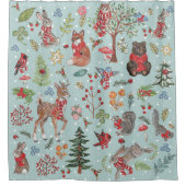 Winter Woodland Animals Blue Snow Forest Pattern Douchegordijn (Voorkant)
