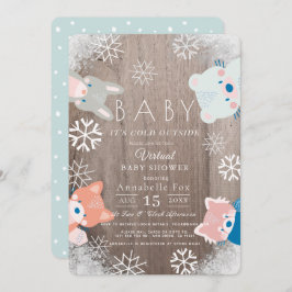 Winter Woodland Animals Blue Virtual Baby shower Kaart