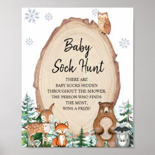 Winter Woodland Animals Bos Baby Sock Hunt spel Poster