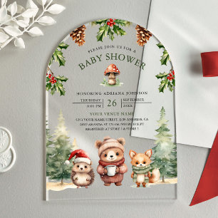 Winter Woodland Animals Christmas Arch Baby shower Acryl Uitnodigingen