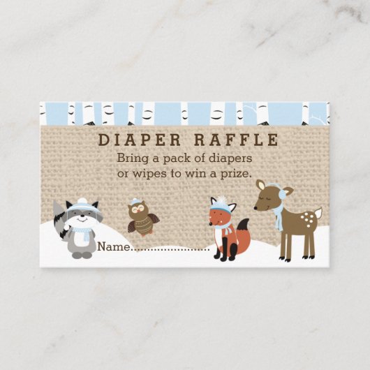 Winter Woodland Animals Diaper Raffle Cards Blue Informatiekaartje (Voorkant)