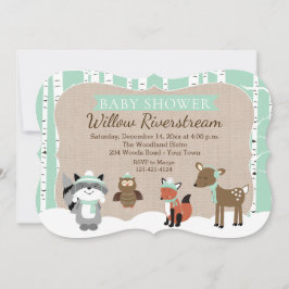 Winter Woodland Animals Die Cut Mint Baby shower Kaart