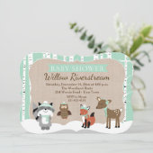 Winter Woodland Animals Die Cut Mint Baby shower Kaart (Staand voorkant)