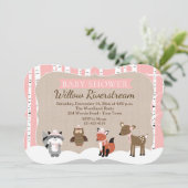 Winter Woodland Animals Die Cut Roze Baby shower Kaart (Staand voorkant)
