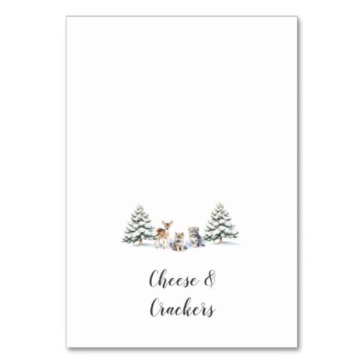 Winter Woodland Animals Douche Buffet Eten Labels Kaart (Voorkant)