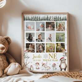 Winter Woodland Animals Eerste jaar Fotomijlpaal Poster