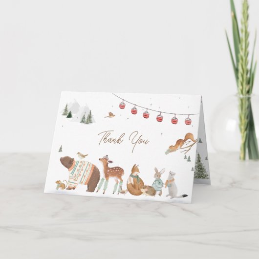 Winter Woodland Animals Forest Baby Shower Bedankkaart (Voorkant)