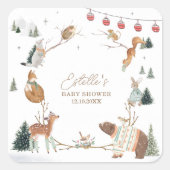 Winter Woodland Animals Forest Baby Shower Vierkante Sticker (Voorkant)